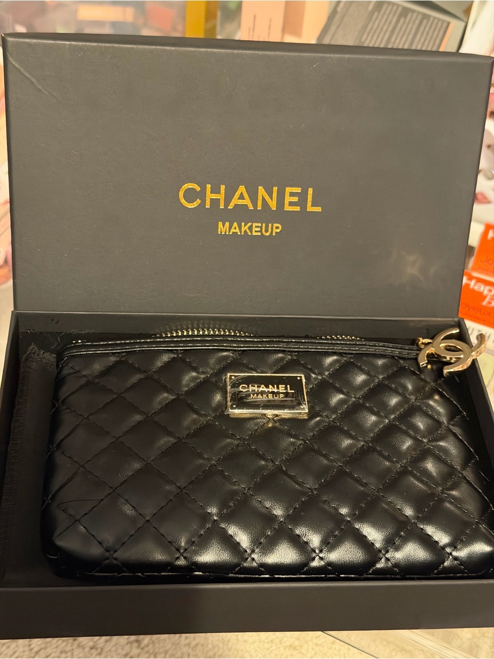CHANEL Quilted Black Makeup Pouch NEW